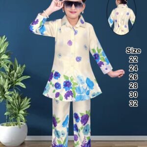 Girls' Blue Floral Tunic and Pant Set