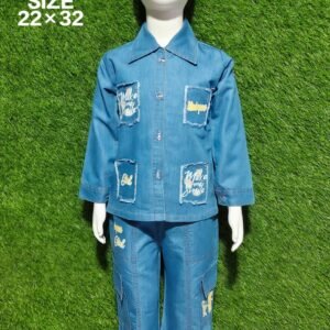 Denim Collared Girls Party Wear