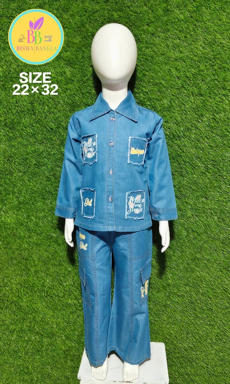 Denim Collared Girls Party Wear